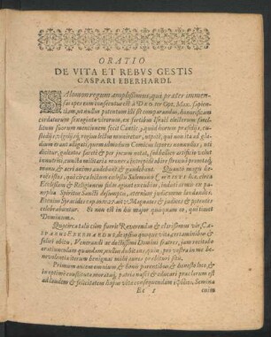 Oratio De Vita Et Rebus Gestis Caspari Eberhardi.