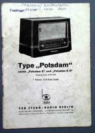 Bedienungsanweisung für Radiogerät "Potsdam"