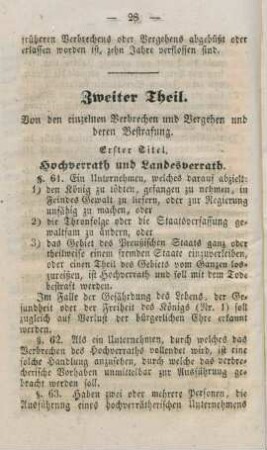 Zweiter Theil. Von den einzelnen Verbrechen und Vergehen und deren Bestrafung