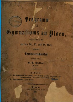 Programm des Königlichen Gymnasiums zu Ploen : Ostern ..., 1873/74