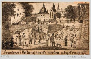 Darstellung der Demolierung eines Abschnittes der Befestigungsanlage in Dresden um 1817