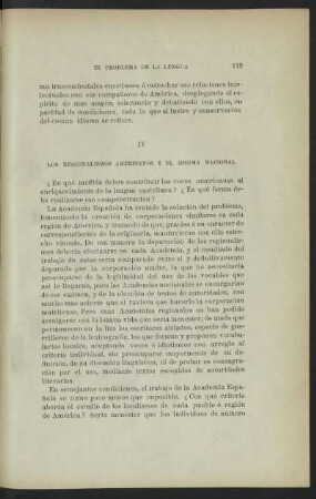 IV. - Los regionalismos americanos y el idioma nacional