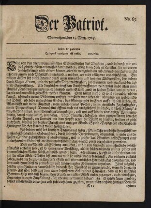 No. 65. Mittwochens, den 28. Mertz, 1725