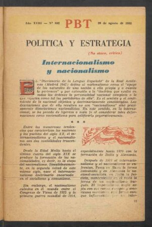 Internacionalismo y nacionalismo : Política y estrategia - (No ataco, crítico)