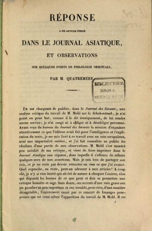 Réponse à un article publié dans le Journal Asiatique, et observations sur quelques points de philologie orientale