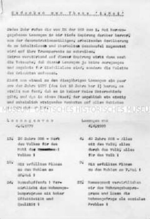 Manuskript eines Aufsatzes zum 1. Mai mit einer Gegenüberstellung von offiziellen Losungen aus den Jahren 1979 und 1989 - Sachkonvolut