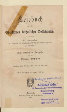 Lesebuch für die Oberklassen katholischer Volksschulen