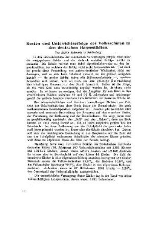 Kosten und Unterrichtserfolge der Volksschulen in den deutschen Hansestädten