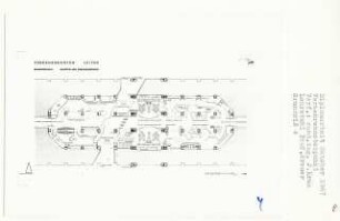 Verkehrsknotenpunkt, Essen-Leithe (Diplomarbeit bei Bernhard Hermkes): Bahnhofshalle, Grundriss Haupteingangs - und Durchgangsebene 1:500