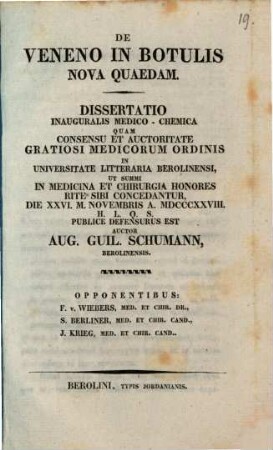 De veneno in botulis nova quaedam : diss. inaug. med.-chem.