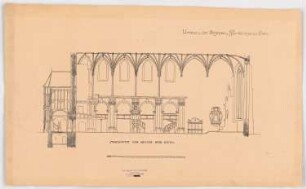 Schloss- und Pfarrkirche Oels Umbau: Längsschnitt W-O 1:125 (von Inv.Nr. 2510)
