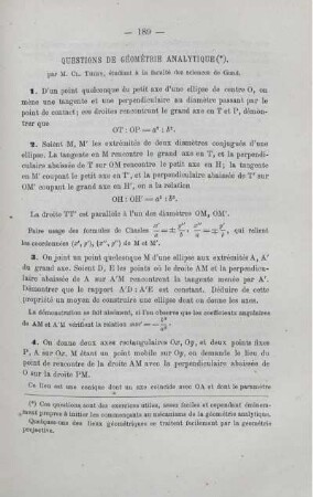 QUESTIONS DE GÉOMÉTRIE ANALYTIQUE .