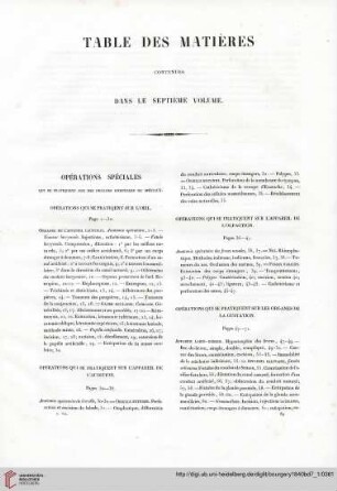 Table des Matières continues dans le septième volume