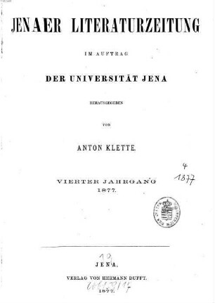 Jenaer Literaturzeitung. 4, 4. 1877