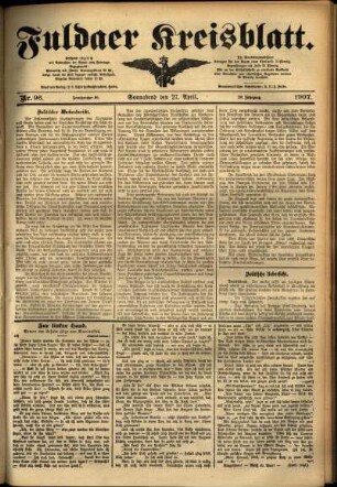 Ausgabe vom Samstag, den 27. April 1907.