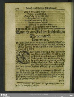 Andacht am Fest der hochheiligen Dreyeinigkeit