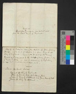 Aufzeichnung zu Stammbaum/Herkunft, beginnend mit Edward III. 1377 - endend mit William H. Carnegie 8th Earl of Northesk bzw. George John Lord Rosehill