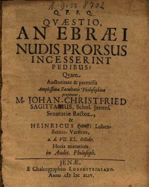 Quaestio, An Ebraei Nudis Prorsus Incesserint Pedibus?