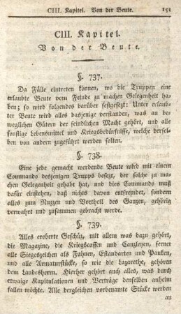 CIII. Kapitel. Von der Beute.