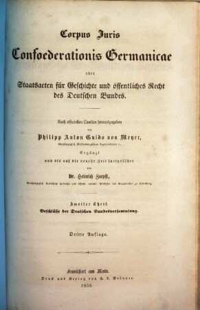 Corpus Juris Confoederationis Germanicae oder Staatsacten für Geschichte und öffentliches Recht des Deutschen Bundes, 2. Beschlüsse der Deutschen Bundesversammlung
