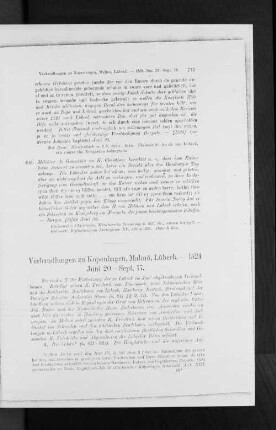 Verhandlungen zu Kopenhagen, Malmö, Lübeck. -- 1524 Juni 20 - Sept. 17.