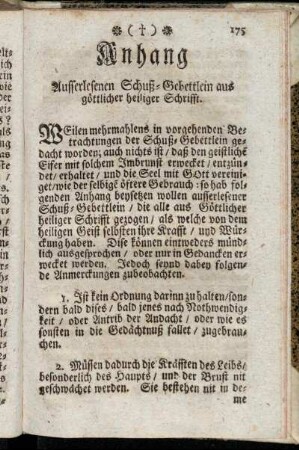 Anhang Aussserlesenen Schutz-Gebettlein aus göttlicher heiliger Schrifft.