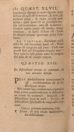 Quaestio XLII. De distinctione rerum in communi, in tres articulos divisa.
