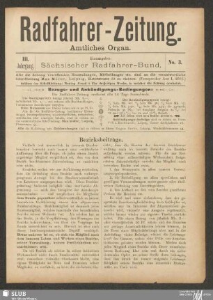Radfahrer-Zeitung : illustrierte Fachzeitschrift für den Radfahrsport : amtliches Organ des Sächsischen Radfahrer-Bundes