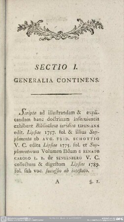 Sectio I. Generalia Continens
