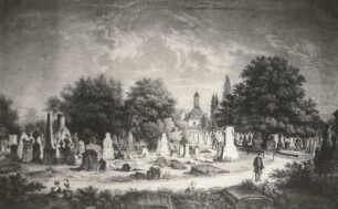 Alter Johannisfriedhof : Arldt, Carl Wilhelm. Alter Johannisfriedhof (Gegend der Lingner Allee, 1858 säkularisiert). Lithografie. Ausschnitt. Dresden: Stadtmuseum