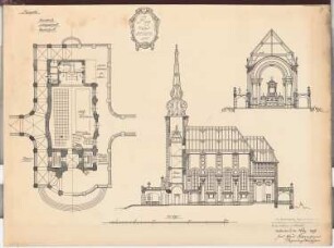 Erziehungsheim Schinkelwettbewerb 1909: Kapelle. Grundriss, Schnitte 1:150