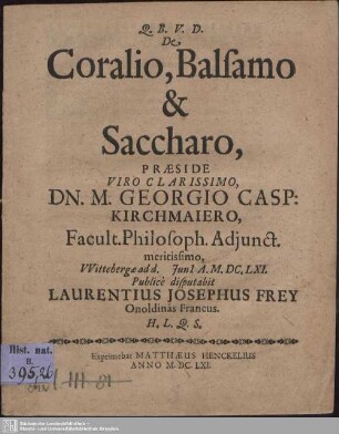 De Coralio, Balsamo & Saccharo