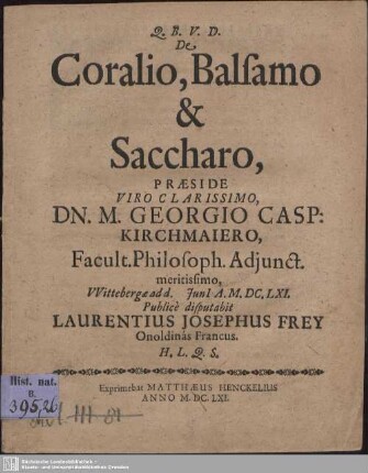 De Coralio, Balsamo & Saccharo