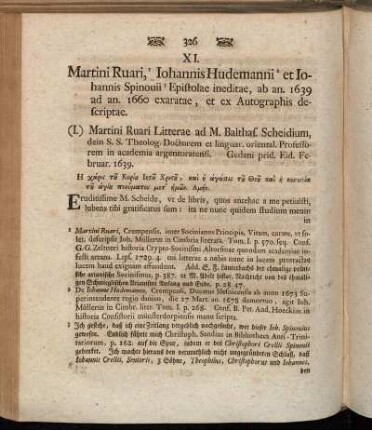 XI. Martini Ruari, Iohannis Hudemanni et Iohannis Spinouii[...]