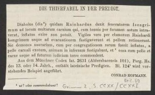 [Beil. 69: Zeitungsausschnitt: Conrad Hofmann: Die Thierfabel in der Predigt]