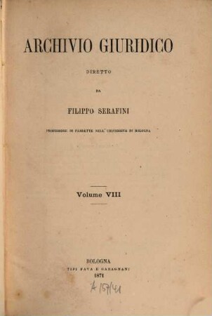 Archivio giuridico. 8. 1871
