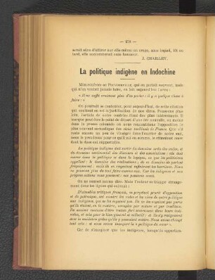 La politique indigène en Indochine.