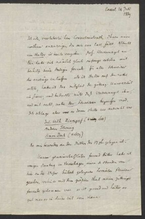 Brief an Unbekannt, geschrieben von Wilhelm Grimm