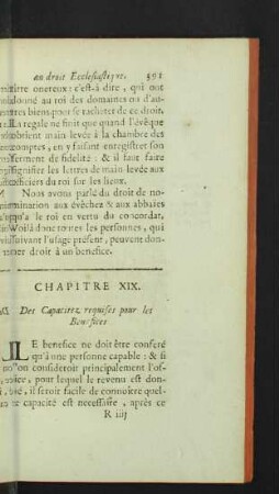Chapitre XIX. Des Capacitez requises pour les Benefices