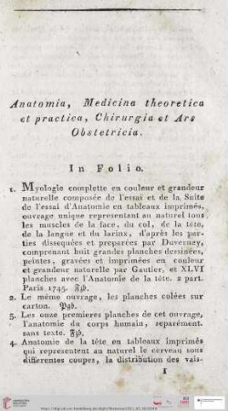 Anatomia, Medicina theoretica et practica, Chirurgia et Ars obstetricia (Nr. 1 - 1173)