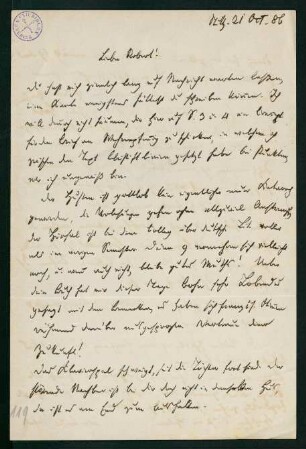 Brief vom 21. Oktober 1886