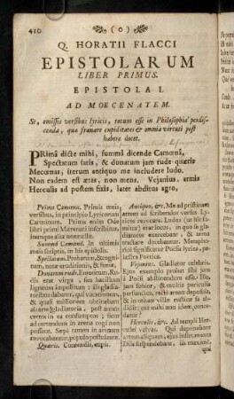 410-487, Q. Horatii Flacci Epistolarum. Liber Primus.
