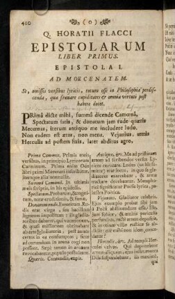 410-487, Q. Horatii Flacci Epistolarum. Liber Primus.