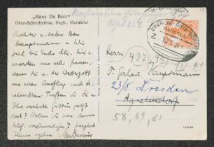 Brief von Max Dessoir an Gerhart Hauptmann