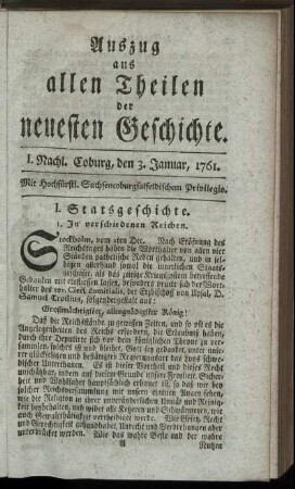 I. Nachl. Coburg, den 3. Januar, 1761.