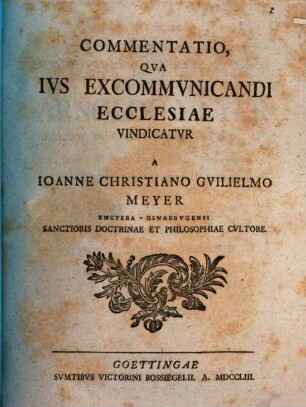 Commentatio, qua ius excommunicandi ecclesiae vindicatur