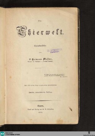 Die Thierwelt : Charakteristiken