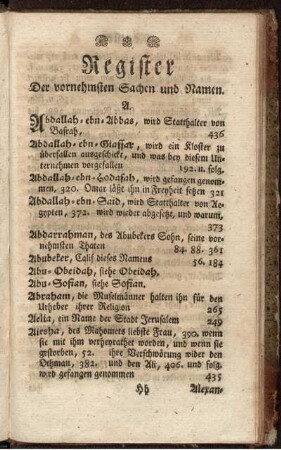 Register der vornehmsten Sachen und Namen