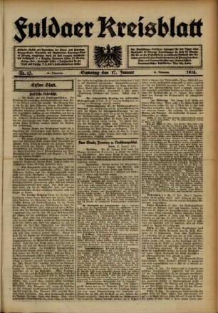 Erste Ausgabe vom Samstag, den 17. Januar 1914.