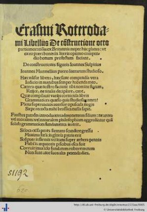 Erasmi Roterodami Libellus De constructione octo partium orationis ex Britannia nuper huc [pro]latus...